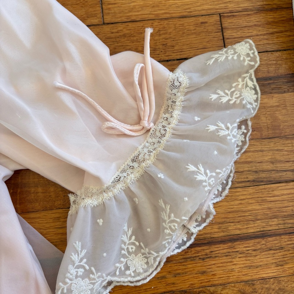 SOLD Vintage Sheer Ruffle Lace Blouse in Pale Pink - Picture 3 of 4
